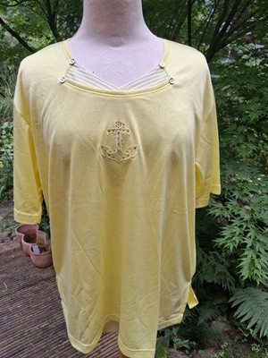 leichtes Kurzarm- Shirt, Größe L, gelb, locker sitzend, Anker mit Strasssteinen