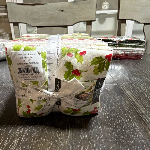 Moda Fabrics Christmas Stitched Floral Fat Quarter Bundle 18x22 Cotton 20449AB - product listing photo