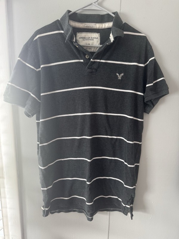 American Eagle Vintage Mens Athletic Fit Size L Striped Polo Shirt Gray White