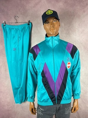 VTG 90s Men's Puma International Retro Jacket Pants Tracksuit Hip Hop Y2K Size M