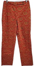 Talbots vtg cotton red tan floral paisley straight leg dress pants 8