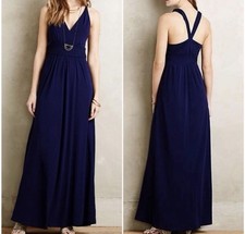 Anthropologie Maeve Womens Navy Blue Woven Waist Jersey Maxi Dress Sleeveless 2