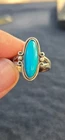 Southwestern 30s Navajo Style Sterling Silver Turquoise Bell Trading Ring Sz 8.5