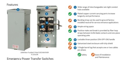 Emergency Power Transfer Switch Non Fused Generator Manual GE 100 Amp ...