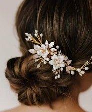 SWEETV Handmade Floral Wedding Hair Comb, Bridal Hair Accessories