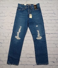 Levi's Premium Womens Jeans Wedgie Straight 27x28 Medium Wash Button Fly Holes