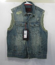 D-LUX NYC DENIM FADED/RIP SLEEVELESS vintage JACKET 79771 MEN SIZE M
