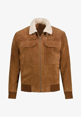 Brown Leather Jacket Men Flight/Bomber Suede Jacket Fur