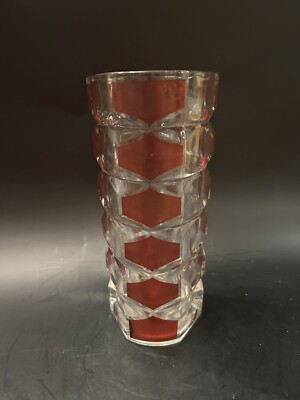 JG Durand For Luminarc Windsor Rubis Vase France Clear & Ruby Facets MCM Pop