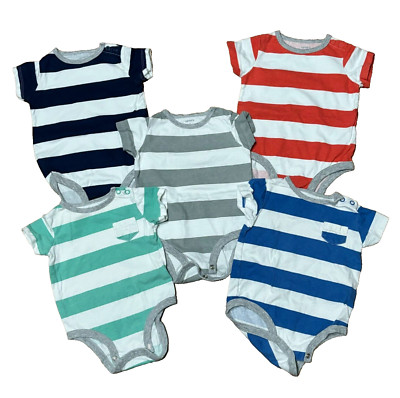 Baby Boy Clothes Lot 5 Piece Carter's Romper Bodysuit Set Striped 6 Months