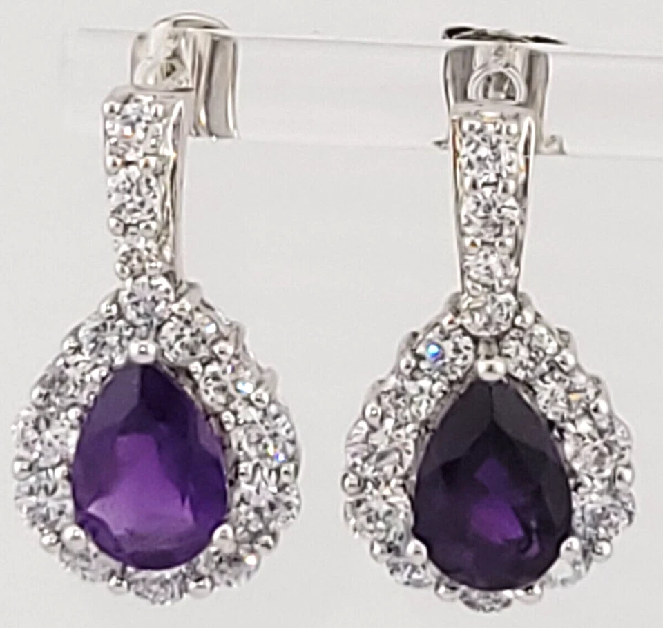 Pendientes colgantes brillantes QVC de plata esterlina amatista y circonita cúbica con lágrima firmados VJ Foto 2 de 4