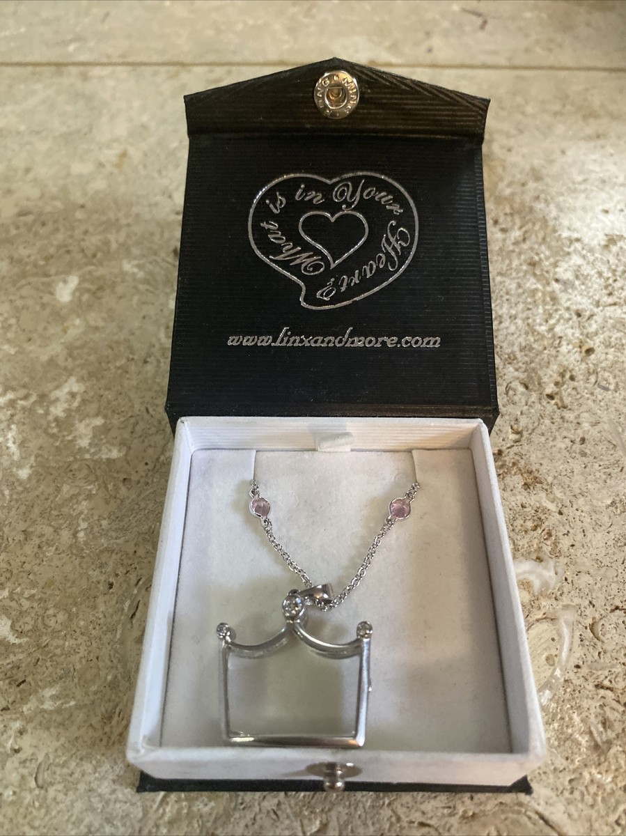LINX AND MORE Crown Pendant Necklace Pink Rhinestone Locket 18