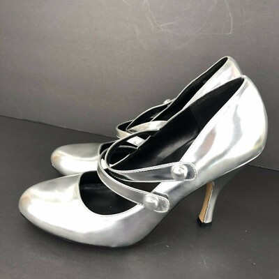 Miss Bisou Silver Mirror Dee M Mary Jane Pumps Heels Party Wedding