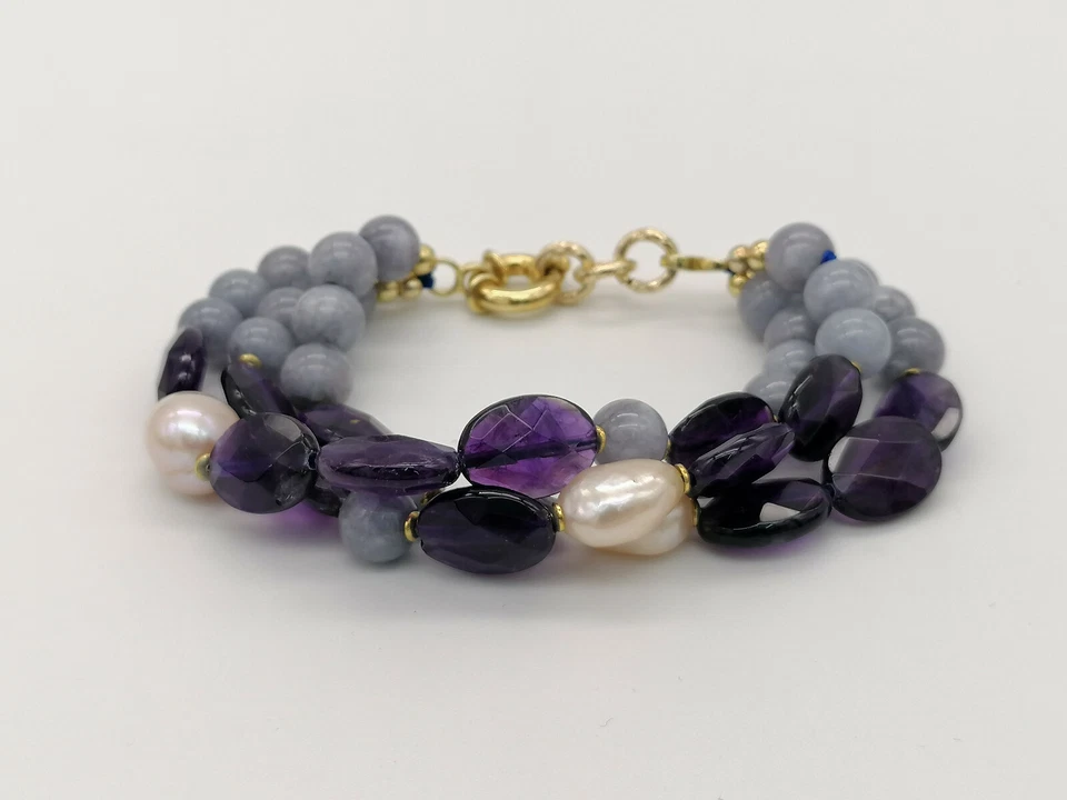bracciale ametista perla argento 925 da donna multifilo GIOIELLO ITALIANO - Immagine 3 di 4