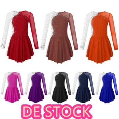 CHICTRY Mädchen~Ballettkleid Tanzkleid Langarm Eiskunstlauf Kleider mit Glitzer Strass