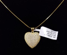 GOLD TONE GENUINE 925 SILVER HEART,PAVE GLITZ CHARM,PENDANT SNAKE CHAIN NECKLACE