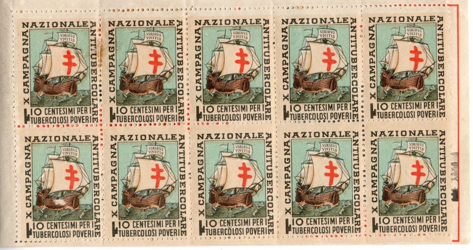 X CAMPAGNA NAZIONALE PER IL FRANCOBOLLO ANTITUBERCOLARE LIBRETTO 10 VALORI - Immagine 2 di 2