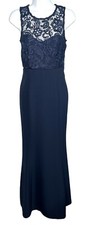 LuLu's Lace Halter top Long Formal Dress Gown Navy Medium