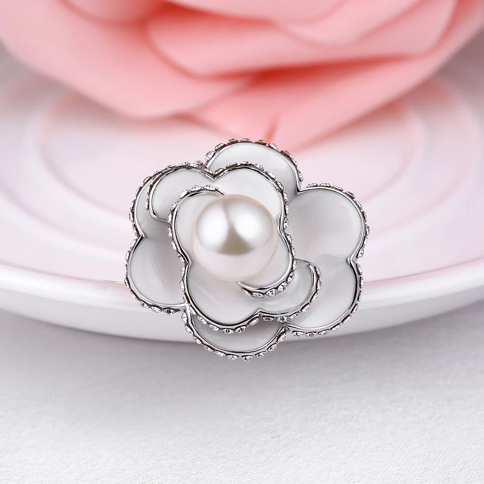 Женщин платины покрытием керамики шикарный жемчуг CZ кристалл цветок Vogue кольцо #DR111 - Изображение 4 из 4