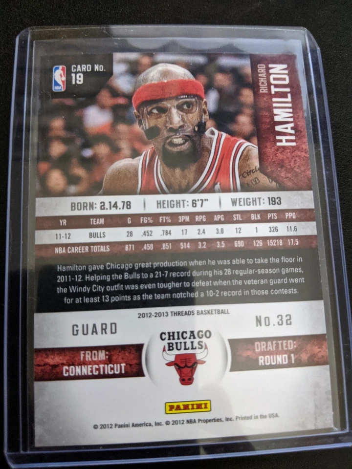 2012-13 Panini Threads Basketball #19 Richard Hamilton Chicago Bulls - Image 2 of 2