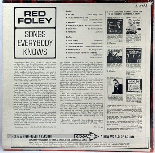 Red Foley Songs Everybody Knows Decca Vinyl LP DL 4603 Vinyl LP Record - Picture 2 of 5