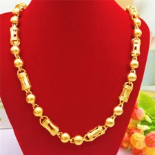 Cool 24K Yellow Gold Plated Fashion Bamboo Beads Men's Chains Necklace 8mm 24"