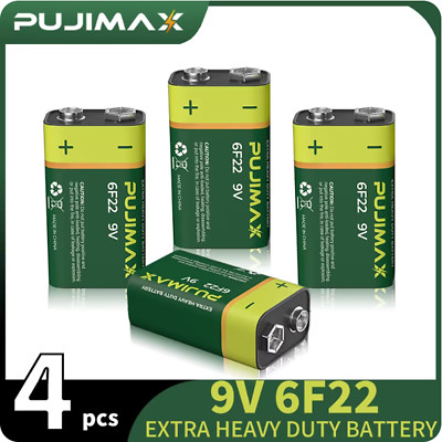 4x PUJIMAX 4PCS 9V Zink-Carbon Batterie 6F22 für Mikrofon, Rasierer, Spielzeug