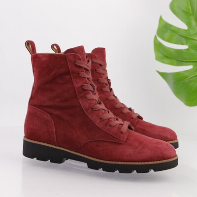 Vionic Womens Lani Combat Boot Size Burgundy Suede Water