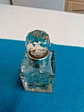 Vintage Square Cut Glass Scent Bottle with Silver Collar - 3.5" Tall (3984)