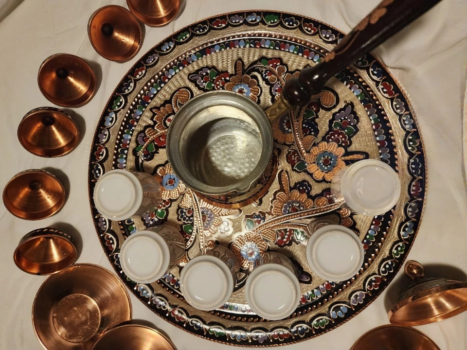 Juego de café turco, juego de café turco de cobre hecho a mano, taza de café espresso, juego de 6 Foto 4 de 4