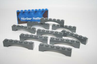 Lego (c) 10x Bogenstein 1x6 - dunkelgrau - 92950 - brick arch dark bluish gray