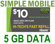  10 SIMPLE MOBILE   DATA ADD-ON   FASTEST DIRECT TO YOUR PHONE 5GB TOP-UP