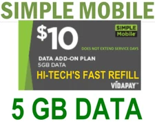$10 SIMPLE MOBILE 💥 DATA ADD-ON ✅  FASTEST DIRECT TO YOUR PHONE 5GB TOP-UP