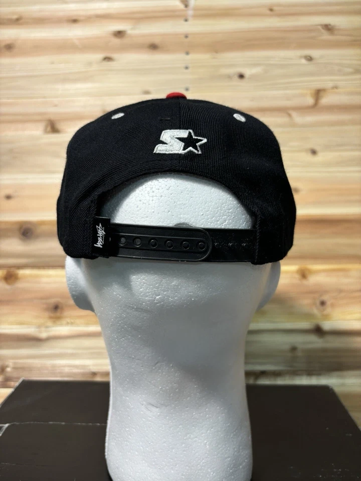Gorra Stussy X Starter EE. UU. Snapback Lana Negra Patín De Colección Cuero América Foto 4 de 4