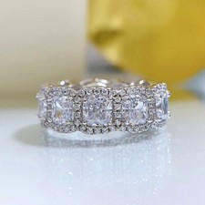 2Ct Cushion Cut Moissanite Eternity Band Engagement Ring 14K White Gold Plated