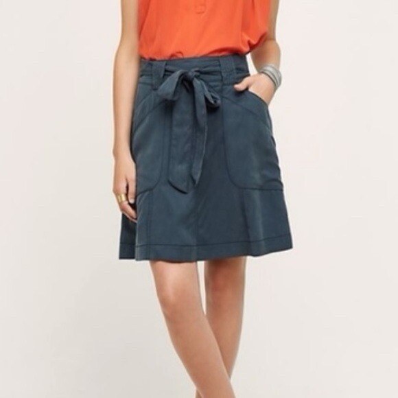 Anthropologie HD in Paris Women’s Bryden Blue Belted Skirt Size 4