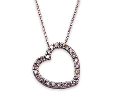 Sterling Silver CZ Cubic Zirconia Open Heart Pendant Necklace 18"