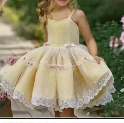 Vestido corsé círculo trasero Dollcake Golly Gosh niñas talla 14 amarillo con encaje y flores Foto 2 de 4