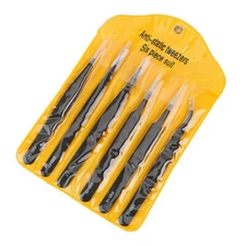 6Pcs ESD Anti-static Tweezers Set Maintenance Repair Stainless Steel Tools Kit