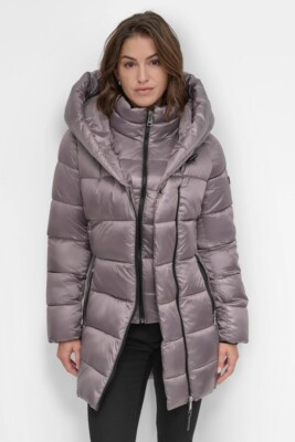 NWT DKNY  Women's PEARLIZED  Hooded Lightweight Down Puffer Jacket/Size XL
