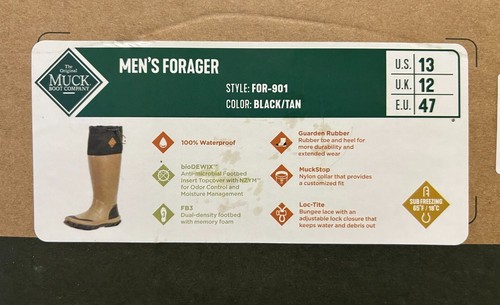NEW Muck Boot Unisex Forager Waterproof Lightweight Wellington Black Tan 7-13 - Picture 10 of 10