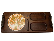 Vintage 1960S Imperial Walnut Wood Tile Charcuterie Cheese Snack Board Tray