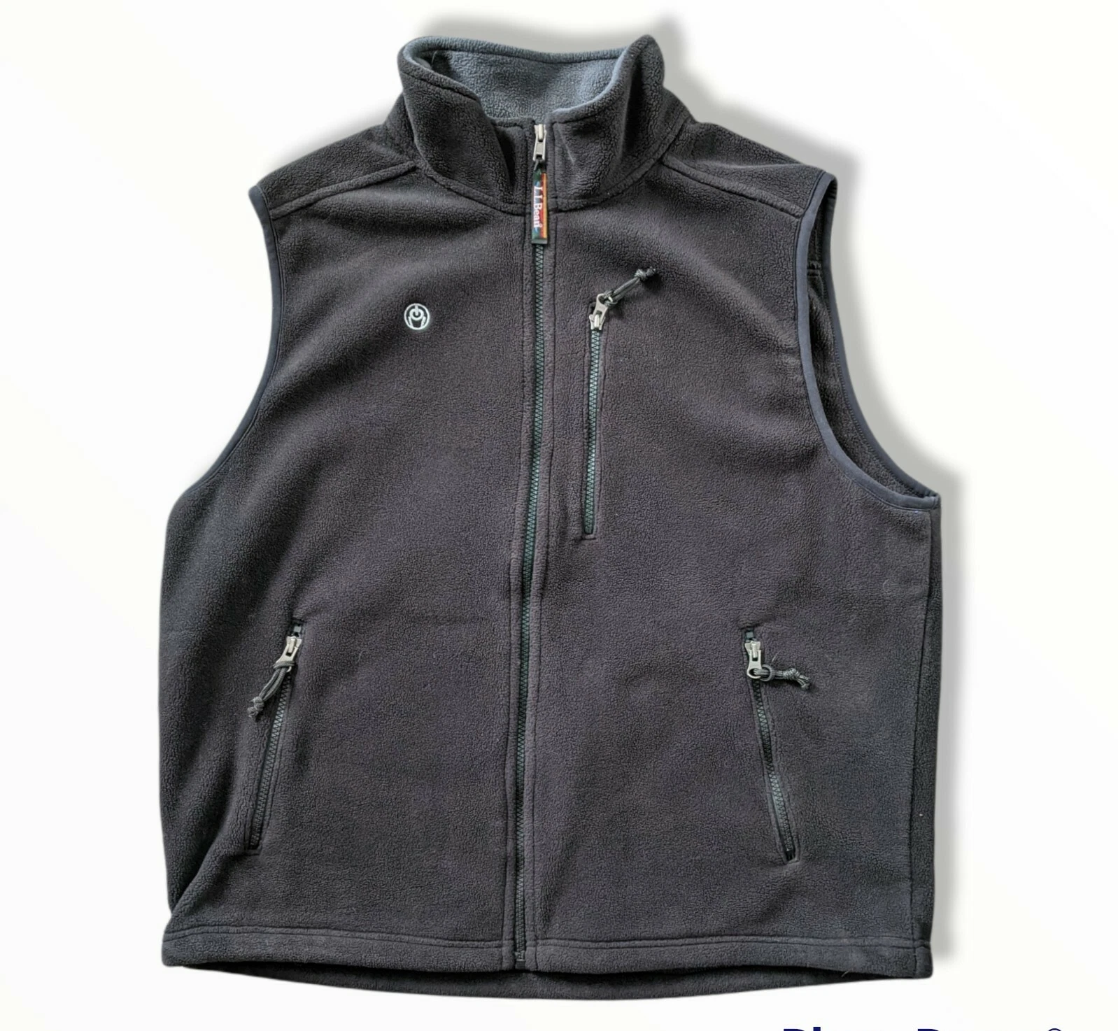 Vintage LL Bean Fleece Vest Mens Large Black Full Zip Pockets Heritage Pile
