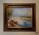 Rare Paris Oil Painting Eiffel Tower Vintage Caroline Burnett Signed River Scene