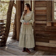 Christy Dawn XS Alana Sage green EmbroideredRuffle Collar Maxi dress