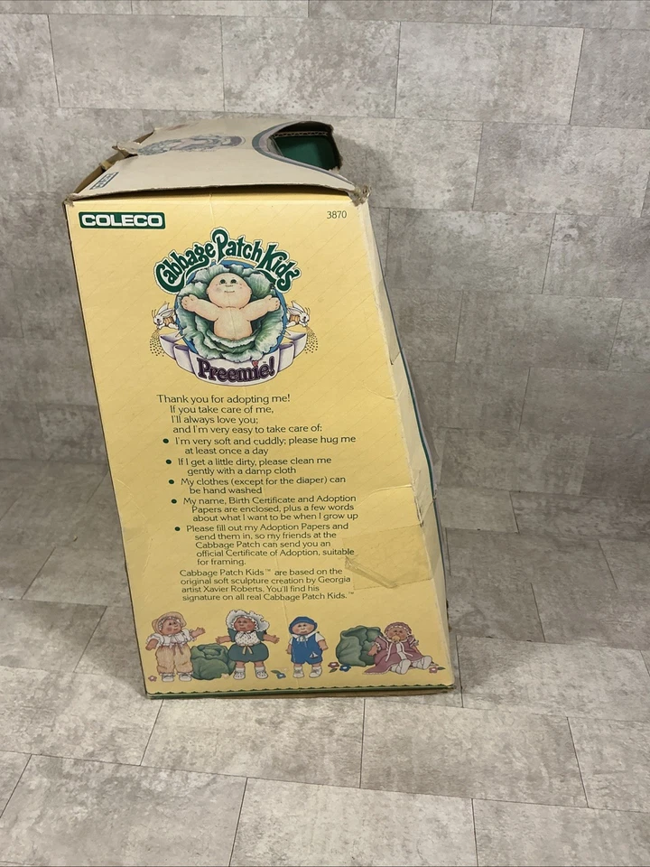 VINTAGE 1985 Coleco CABBAGE PATCH KIDS PREEMIE Girl Box & Certificate - Image 2 of 4