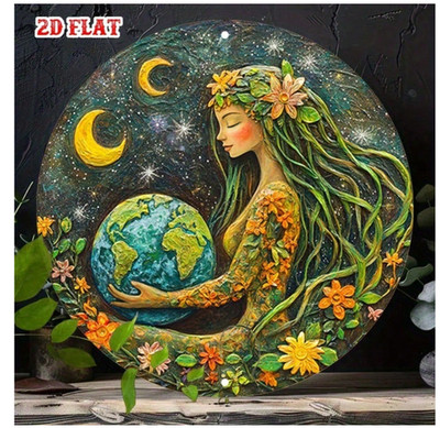 HELLOYOUNG Vintage Round Earth Goddess Retro Metal Tin Sign - Frameless Aluminum