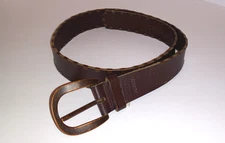 Fossil Brown Leather Mens Belt w/ Bronze Tone Accent Trim Size Small 29-33"