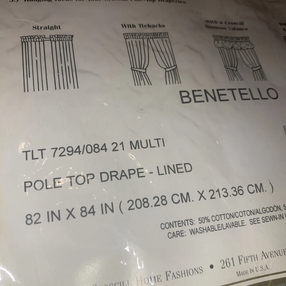 Nuevo en Paquete Paneles de Cortinas Forrados con Poste Crosscill Vintage/Espaldas de Corbata-Benetello-82" x 84" Foto 4 de 4