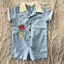 Vintage Health-tex Baby Boy Blue Romper Sunsuit Embroidered Character 18 Months